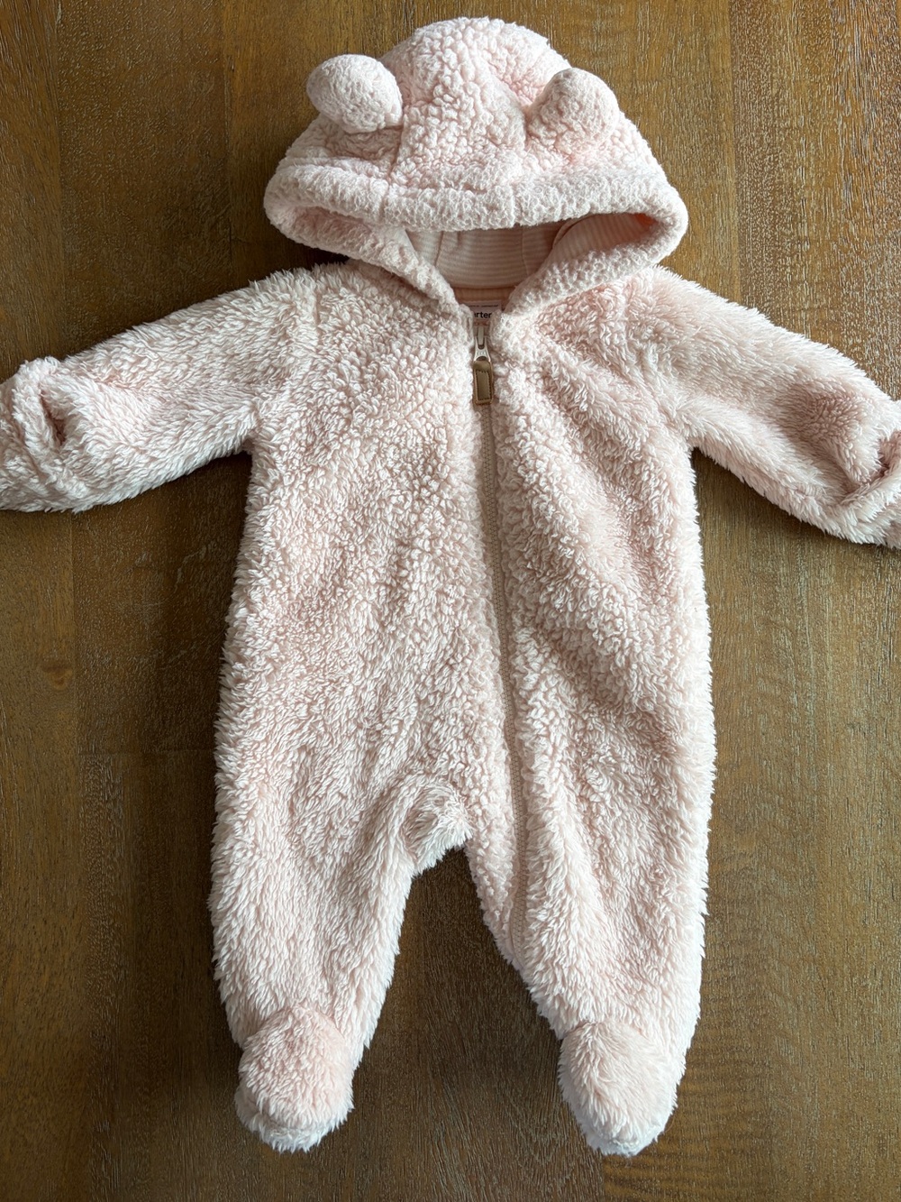 Carter's Plush Teddy Hooded Snowsuit in Light Pink